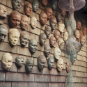 An image of Ruth Asawa's "Wall of Masks"