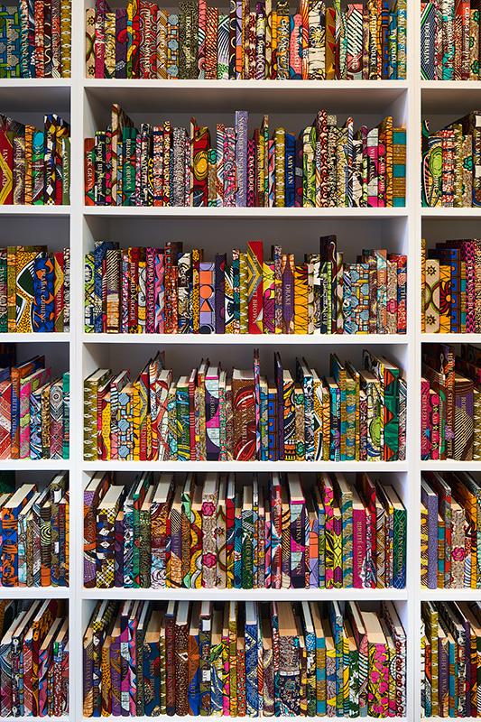 In-gallery view of Yinka Shonibare's "The American Library" at the Cantor