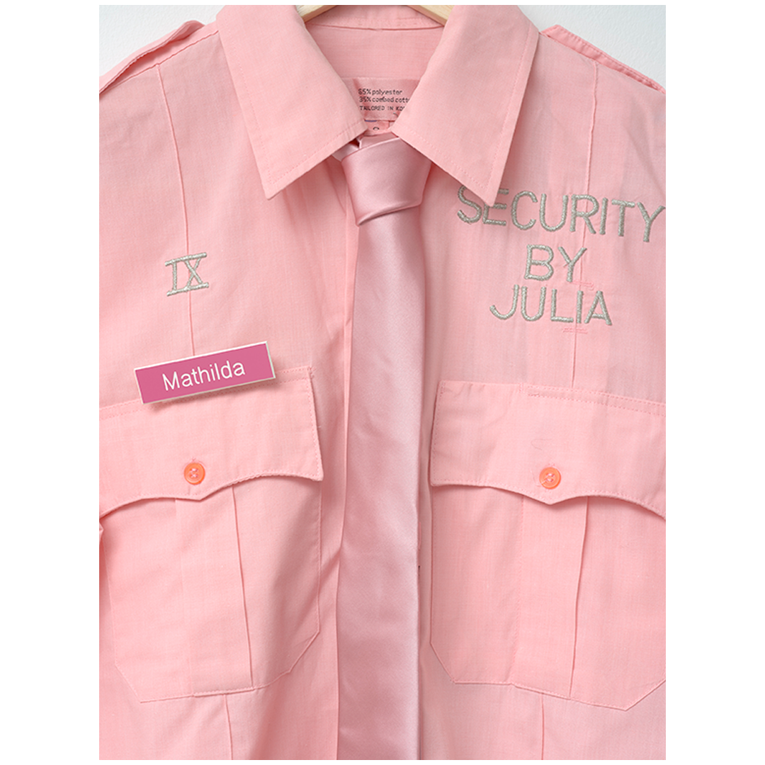 An image of a pink short with a legend "security by julia"