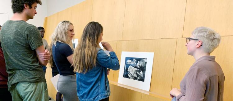 Students engage with art during a class visit at the Cantor