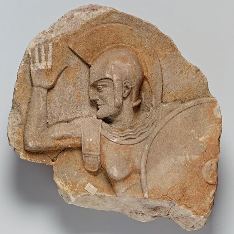 Artist unknown (Greece), Relief of a Warrior, n.d. Marble. Gift of Esther de Lemos Morton, Margaret de Lemos Lyon, and Marie J. Storm, 1962.26