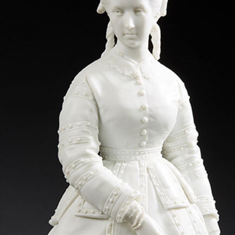 Auguste François Willème (French, 1830–1905), "Portrait of Matilde de Aguilera y Gamboa, Lady of Fontagud" (detail), c. 1865. White bisque porcelain. Cantor Arts Center Collection, Robert and Pauline Sears Fund, 2021.94