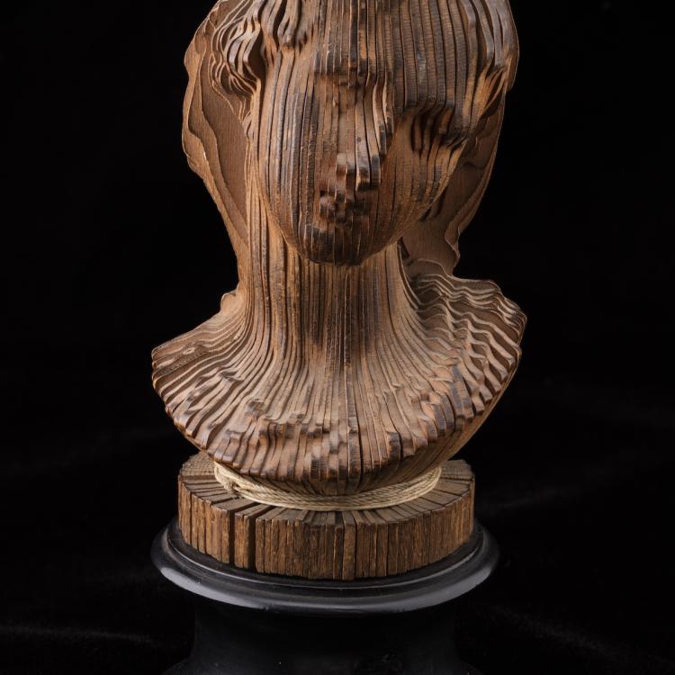 François Willème (French, 1830–1905). "Unfinished photosculpture bust," ca. 1860. Oak and twine on base. Gift of Eastman Kodak Company, ex-collection Gabriel Cromer, 1985.0517.0001. Courtesy of the George Eastman Museum