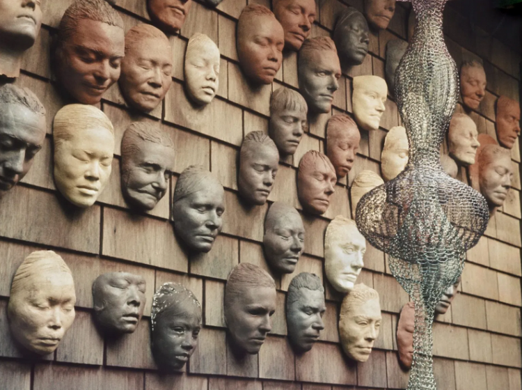 An image of Ruth Asawa's "Wall of Masks"