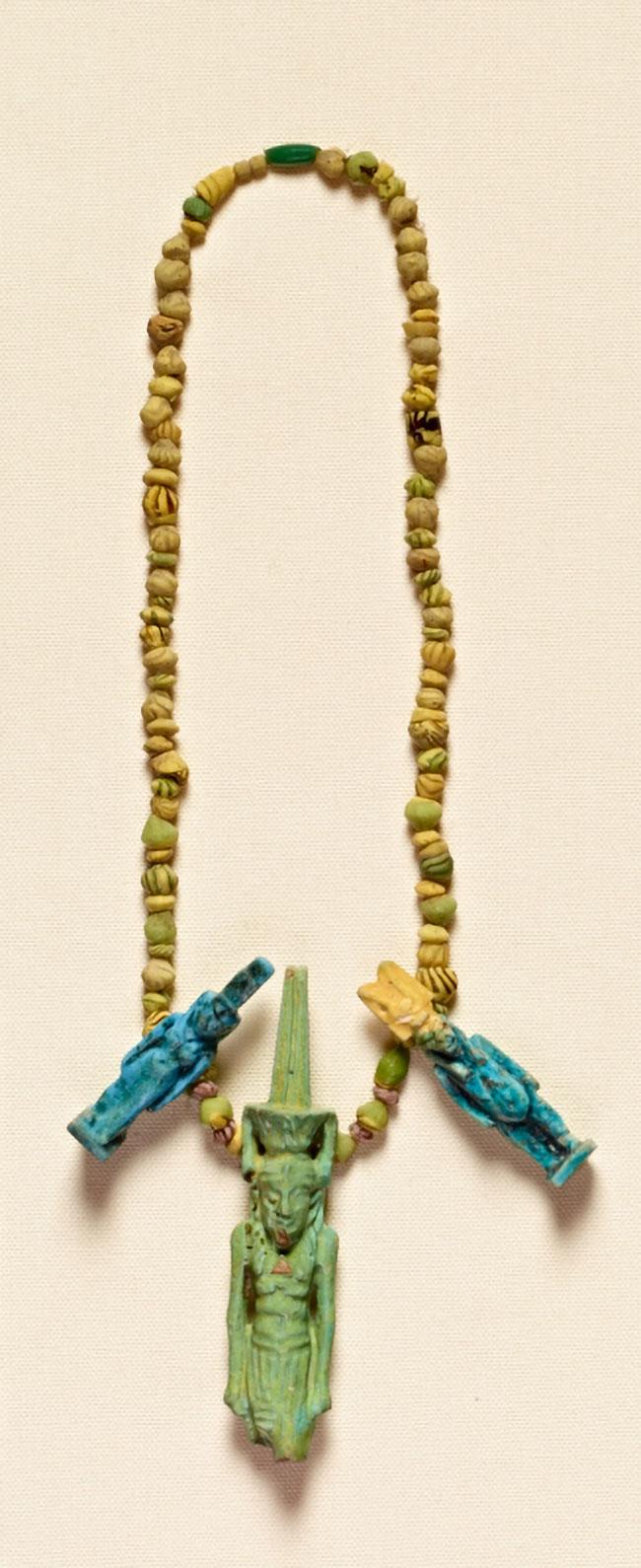 Artist unknown (Egypt), Necklace with Amulets of Deities, n.d. Egyptian faience. Stanford Family Collections, JLS.21630 (strung together with JLS.21715, JLS.21739.2, and JLS.21295)