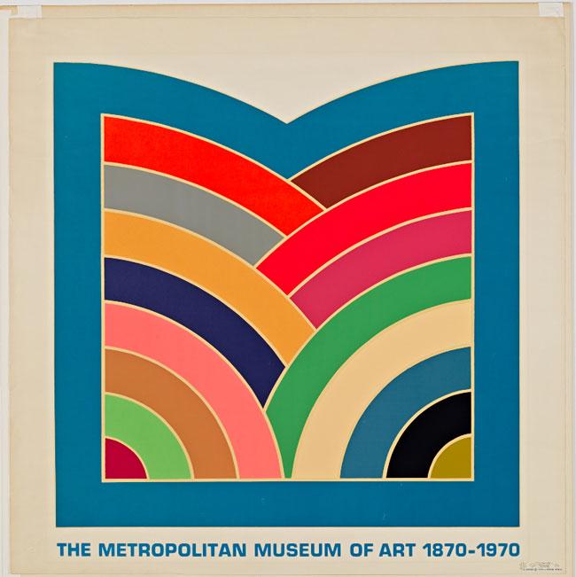 An image of a 1970 poster with colored lines on a beige background
