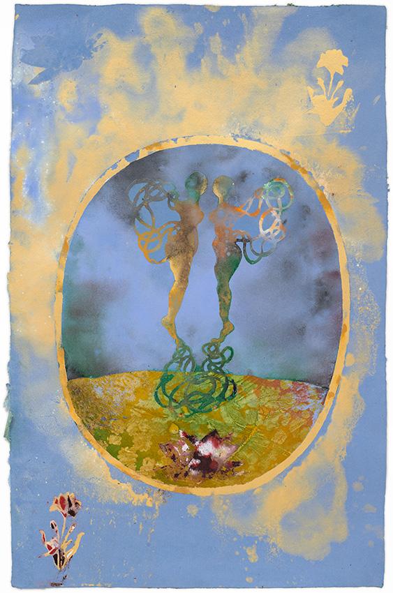 Shahzia Sikander (Pakistani American, b.1969), "Migrant Love," 2024, stenciled and sprayed pigmented handmade paper; Collection of the Artist, Courtesy of Shahzia Sikander and Sean Kelly, New York/Los Angeles © Shahzia Sikander