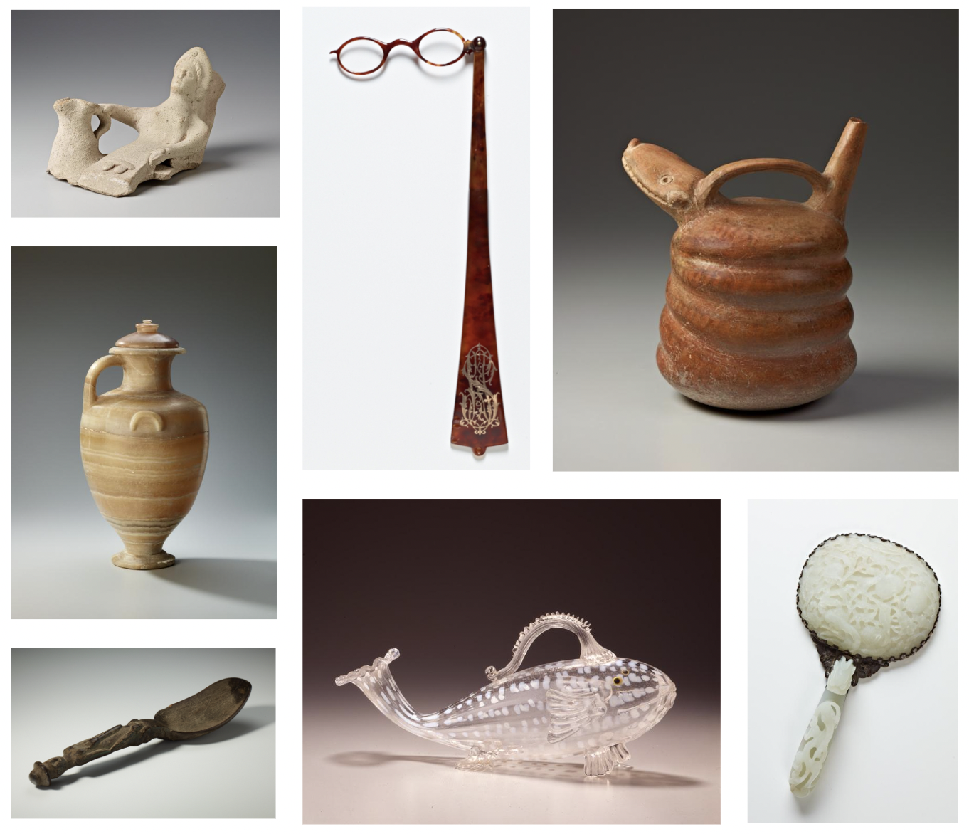 a collage of objects related to the exhibition handle with care